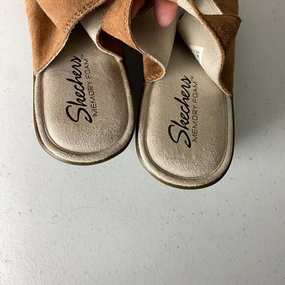 Skechers Parallel Ghillie Up Peep Toe Slingback Wedge Faux Suede Womens 7.5 Tan - Picture 6 of 9
